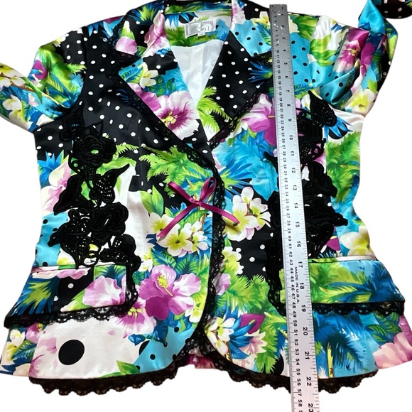 ALBERTO MAKALI 100% Silk Fully Lined Blazer Lace Trim Crochet Appliqué Sz 4 - Picture 7 of 13